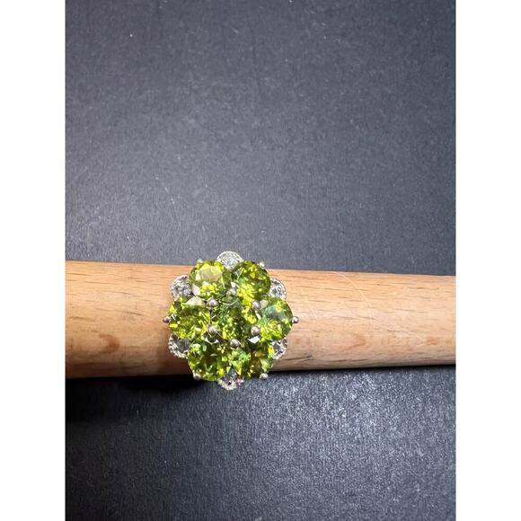 Vintage peridot and aquamarine sterling silver cluster ring size 7 - Picture 16 of 16